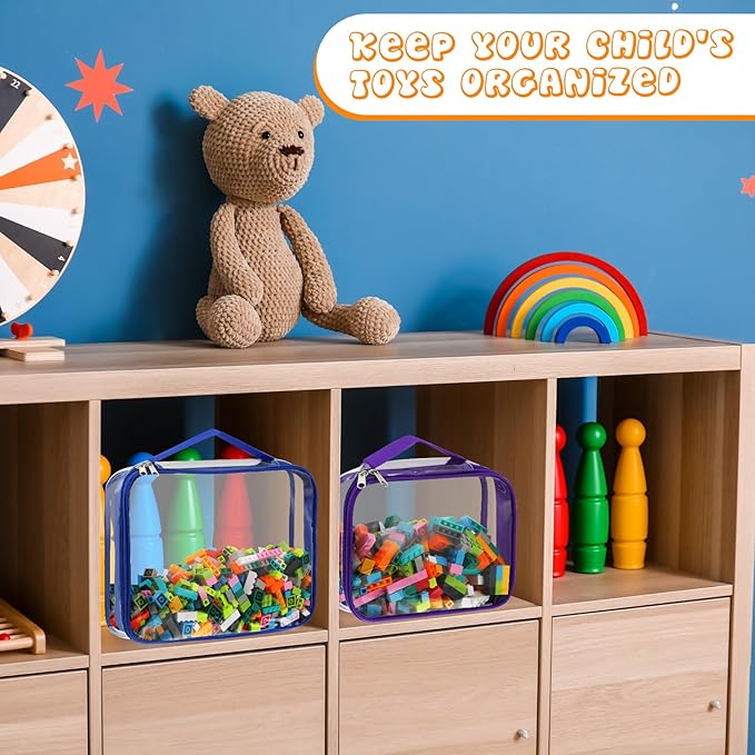 Sanwuta 6 Packs Toy Storage Bags, PVC Organizing Case Bags with Zipper, Waterproof Toy Container for Board Games, Building Blocks, Puzzles, Small Toys and Kids Books(Large,Bright Color)