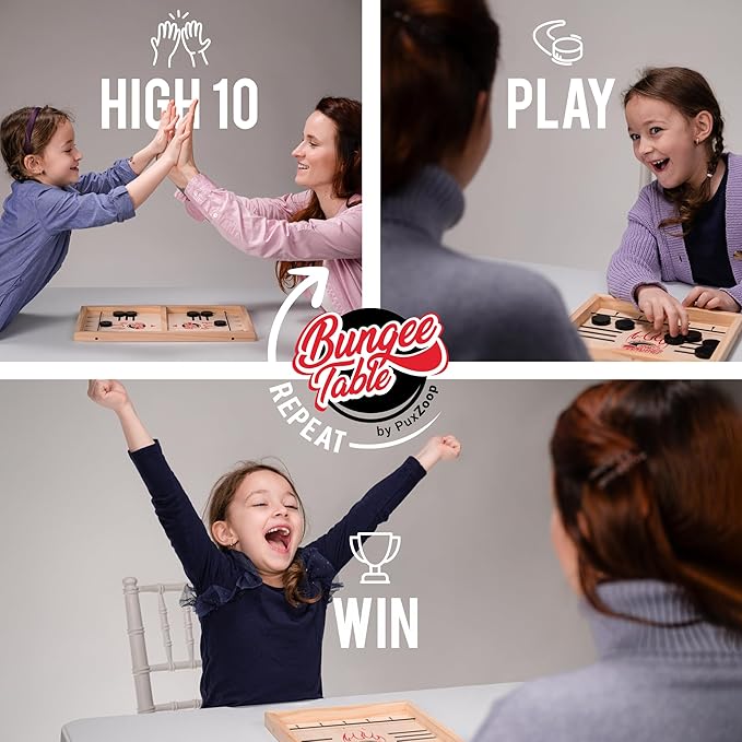 Fast Sling Puck Game - Test Your Speed and Accuracy with This Fast-Paced Wooden Air Hockey Board Game - Guaranteed Fun for Family Night or Friends Party