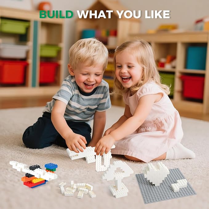 500 Piece Classic Building Bricks and 1 Gray Baseplate, 2x4 Bricks Bulk Creative Building Toys, Blocks Bulk for Kids Ages 6+, White