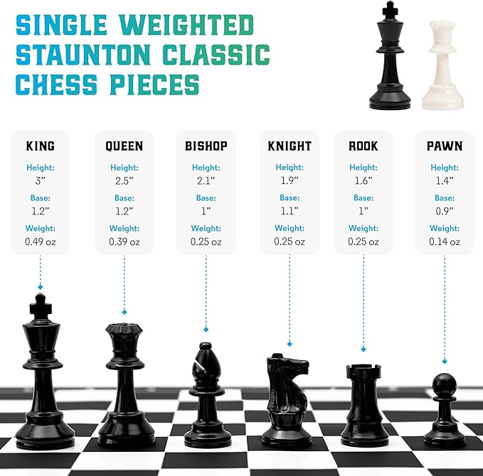 Best Chess Set Ever Portable Chess Set 1X Single Weighted Staunton Pieces with 15 in Foldable Silicone Chess Board, Lite Edition for Kids & Adults, Travel Chess Set for Begginers and Pros