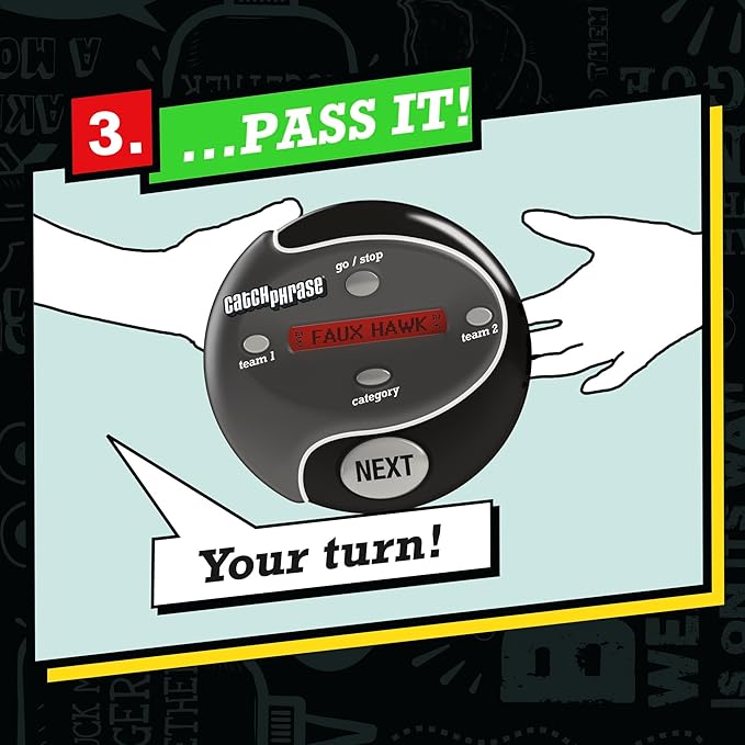 Hasbro Gaming Catch Phrase Electronic Game | Fun Active Handheld Party Games for Adults, Teens, and Kids | Ages 12+ | 4 or More Players, 2 Teams | Portable Family Travel Games (Amazon Exclusive)