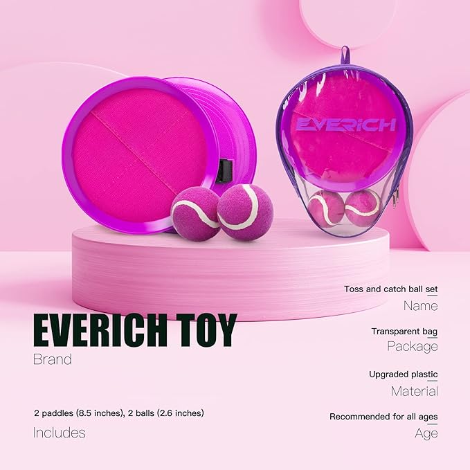 EVERICH Upgraded Toss and Catch Ball Game Set - Indoor and Outdoor Games for Kids 3-12, Beach Sand Pool Water Toy Includes 2 Paddles 2 Sticky Balls, Great Birthday Easter Gifts for Boys Girls