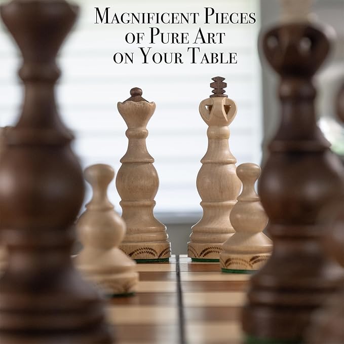 Wegiel Legate Luxury Wooden Chess Set for Adults and Kids - 18 Inch Handcrafted from Premium Beech and Birch Wood - Unique Folding Design with Chess Piece Storage