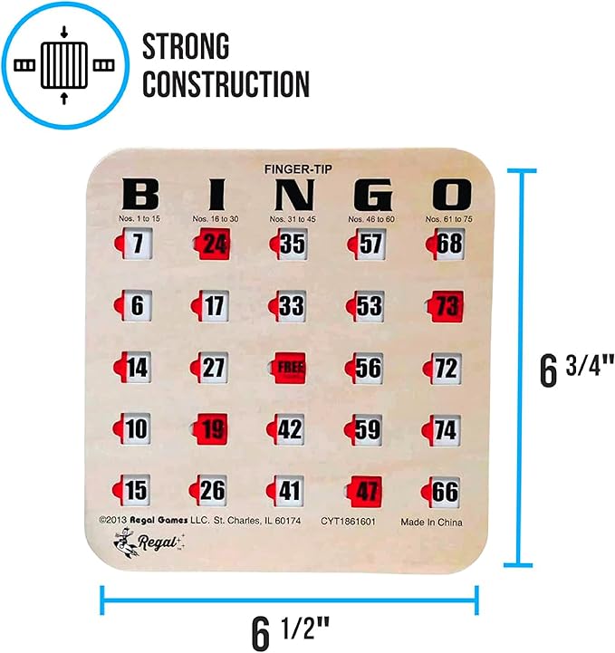 Regal Bingo Bulk Bingo Cards with Sliding Windows - Reusable Large Print Bingo Game Cards for Adults Large Group - 100 Pack, Woodgrain