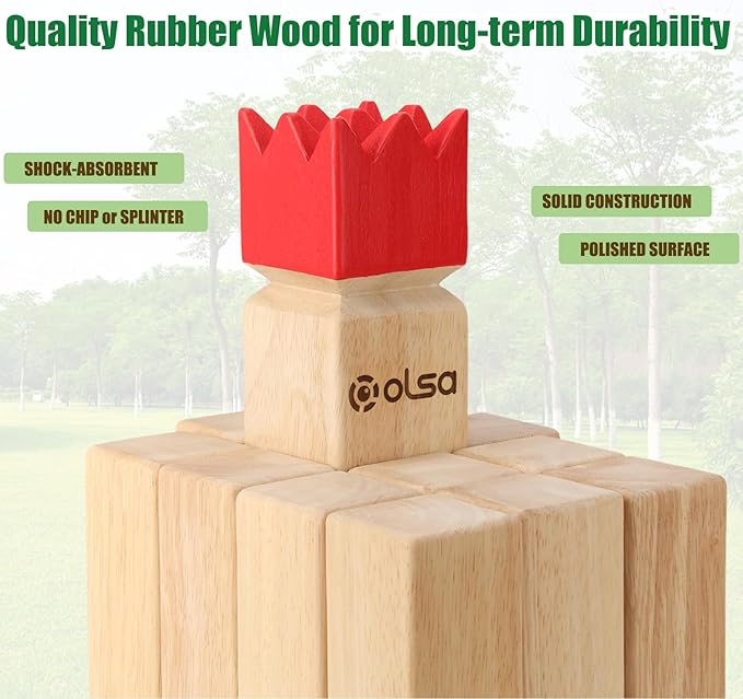 OLSA Kubb Outdoor Games Kubb Yard Games for Adults Family Viking Chess Lawn Game with Carrying Bag Giant Outdoor Toss Games for Backyard Beach Park Camping (Measuring Tape Included)