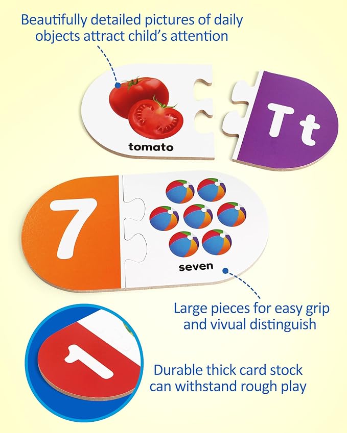 Coogam Learning Alphabet Matching Game, 36pcs Self-Correcting Sight Words Letter Number Cards, Fine Motor Educational Montessori Toy for Preschool Kindergarten 3 4 5 Years Old