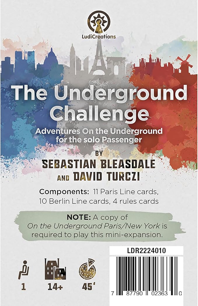 The Underground Challenge: Paris/New York - Solo Mini-Expansion for On The Underground, Train Board Game, Ages 14+, 1 Player, 60 Min