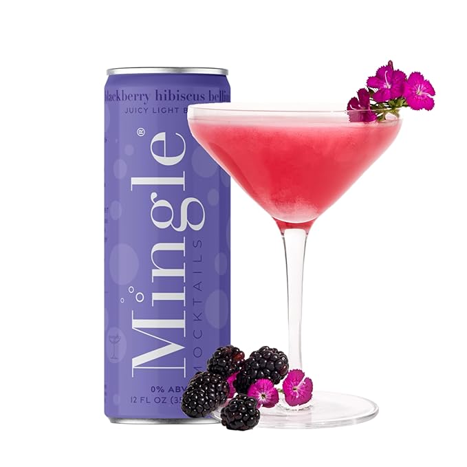 Mingle Mocktails Blackberry Hibiscus Bellini, Premium Non-Alcoholic Drinks, Pre-Mixed Drinks, Healthy Alternatives, Canned Mocktails, 12 fl. oz. Cans, Pack of 12