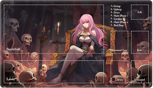 Playmat with Zones for MTG Card Game Playing, Game Mats Tabletop Magic Play Mats 24"x14" Commander Deck Gaming Desk Duel Mat Card Gameplay Mats for Beginner, Queen of Death