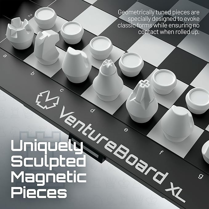 XL Full-Size 10 Inches Magnetic Unique Chess Set Board Game - Folding Board, Travel Chess Board Game Pieces - (Black/Grey)