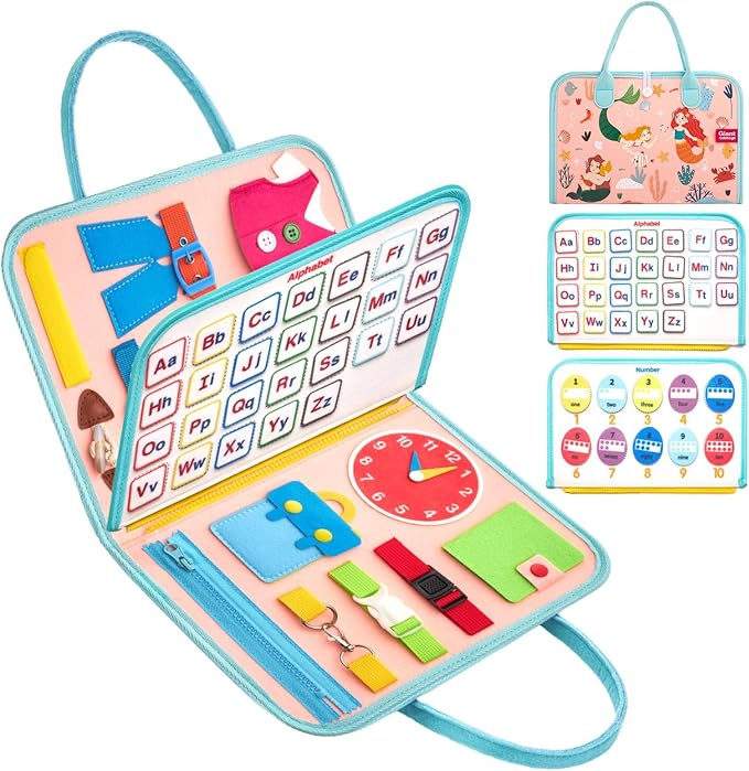 Busy Board Sensory Toys for Toddlers, Montessori Toys for 2 3 4 Year Old Girls Gift, Little Mermaid