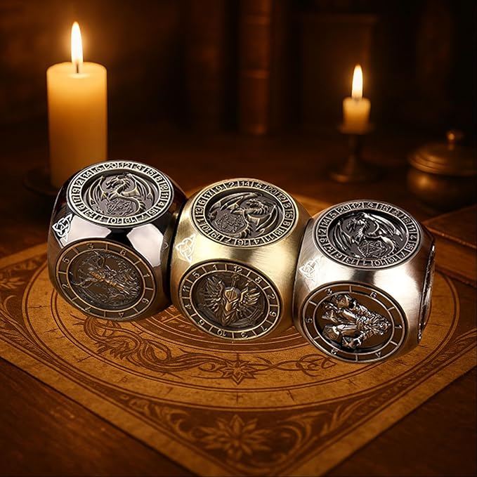 2025 New DND Spinner Dice for Dungeons and Dragons Gifts, 7-in-1 Metal Dice Set with 3D Relief, Polyhedral Roleplaying Game Dice, Fantasy D&D Tabletop RPG Accessories for DM & Player (Black-Gold)