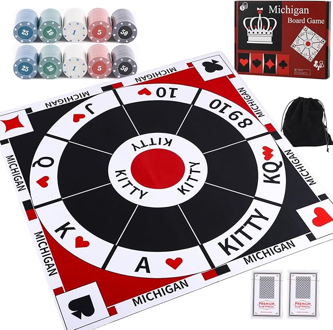 23.6 Inches Tripoley Game Tripoli Board Game Anti-Slip Mat,Combination of Michigan Rummy, Hearts and Poker,200 Pokers,2 Boxes of Cards,1 Storage Bag