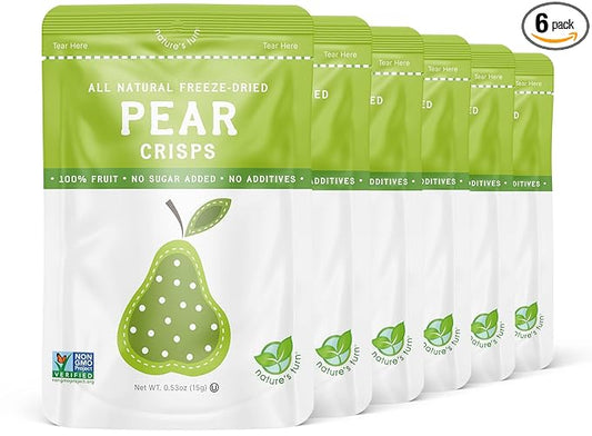 Nature’s Turn Freeze-Dried Pear Crisps – Healthy, Gluten-Free, Crispy & Delicious, Plant-Based Snack, Ideal for Cereal, Smoothies, School Lunches, & On-the-Go, Pack of 6 (0.53 oz Each)
