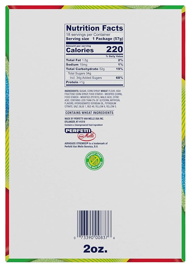 Airheads Xtremes Belts Sweetly Sour Candy, Rainbow Berry, Non-Melting, Bulk Party Bag, 2 oz (Pack of 18)