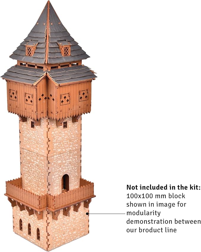 Eyrie P Castle Guard Tower - 3D Wooden Puzzle - DIY 28mm Scale Model Building Set for Adults and Collectors - Educational Toy - Creative Gift - Tabletop Miniature Relief Building Set