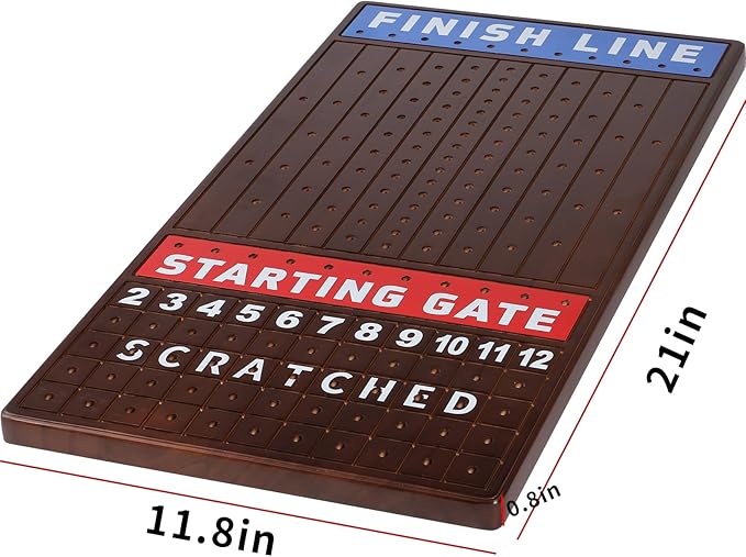 Large 21 inches Horse Racing Board Game Thickened Solid Wood with 11 Luxurious Durable Classic Metal Horses Including Dice and Cards Finish LINE Race Game Board (Large, Walnut)