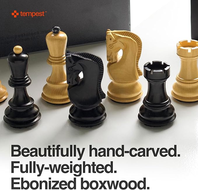 TEMPEST Zagreb 1959 Ultimate Chess Ensemble :: Wooden Chess Set + Hardwood Portable Chess Board + Weatherproof Carry-All Bag + Lacquer Storage Box + Scorebook + Tempest Deluxe Chess Clock/Dock
