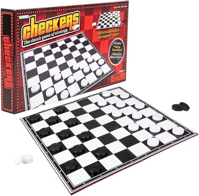 Gamie Checkers Board Game, Classic Foldable Family Board Game for Game Night, Indoor Fun and Parties, Develops Logical Thinking and Strategy, Best Gift Idea for Kids