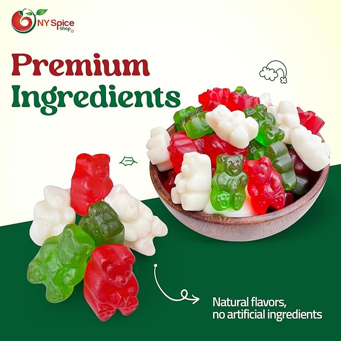 NY Spice Shop Christmas Gummy Bears Candy - 1 Pound Delightful Chewy Green, Red and White Fruit Flavored Holiday Candies Bulk - Gummies Fruit Snacks for Candy Buffet, Party and More