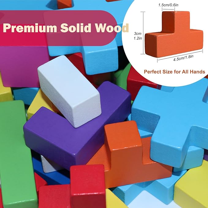 4-in-1 Family Board Games, 120 Pcs Wooden Multi-Level Montessori Toy Fast 3D Shape Pattern Matching Puzzle Stacking Building Blocks Fun Game for Kids Adults Family Night/Party, 1-6 Players Ages 4+