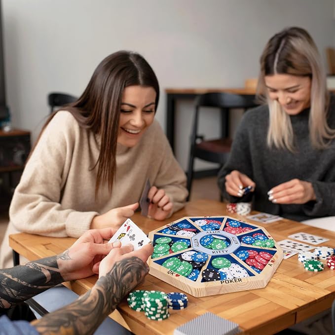 Wooden Michigan Rummy Board Game,13 * 13 inches,Tripoley Game,Deluxe Set, 1 Michigan Rummy Board,2 Pokers,100 Chips(in a Box),1 Manual,1 Portable Storage,Party Game,Blue (Blue)