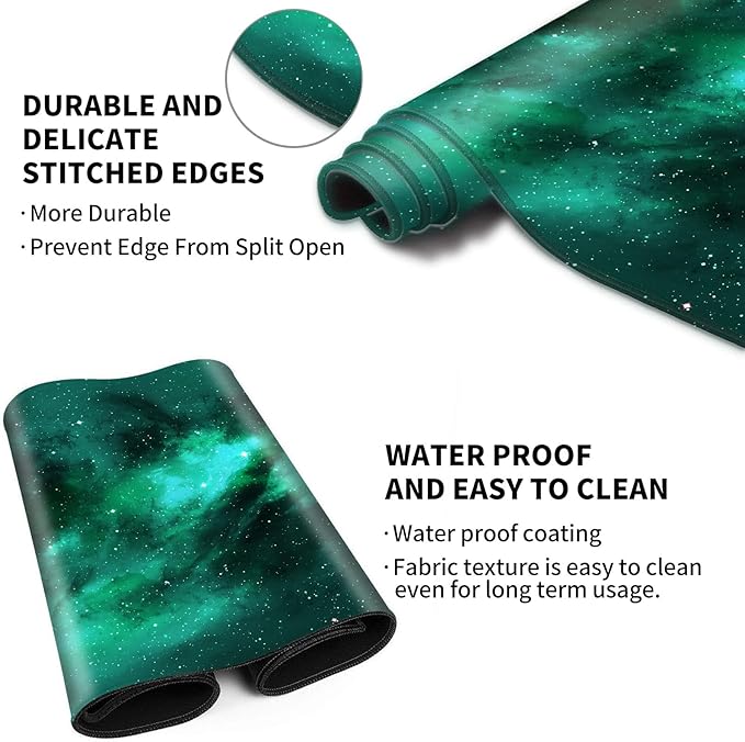 Card Playmat 24" x 14" Game Mat for MTG/TCG Cards, Trading Card Game Stitched Play Mats Original Duel Mat Gaming Competition Pad Board Games Card Binder, Galaxy Green Mana