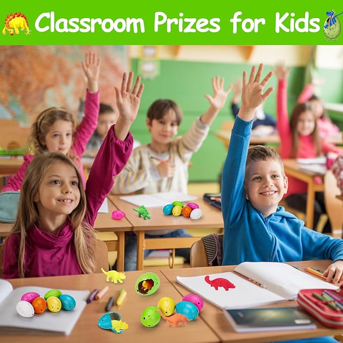 60PCS Small Hatching Dinosaur Eggs for Dinosaur Party Favors Birthday Goodie Treat Bag Stuffers Classroom Carnival Prizes Box Toys Bulk Pinata Fillers Novelty Grow in Water Dino Eggs with Toys Inside