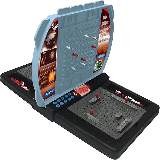 LEXIBOOK Talking Sea Battle (French, English, Spanish, Portuguese), Electronic Board Game 1 or 2 Players, Interactive, Light and Sound Effects, Strategy, batteriy Operated, Grey/Black, GT2800i1
