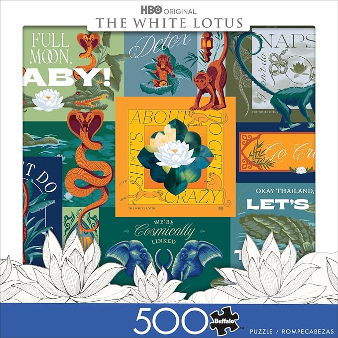 Buffalo Games - Warner Bros - White Lotus Collage - 500 Piece Jigsaw Puzzle for Adults - Challenging Puzzle Perfect for Game Nights - Finished Size is 21.25 x 15.00