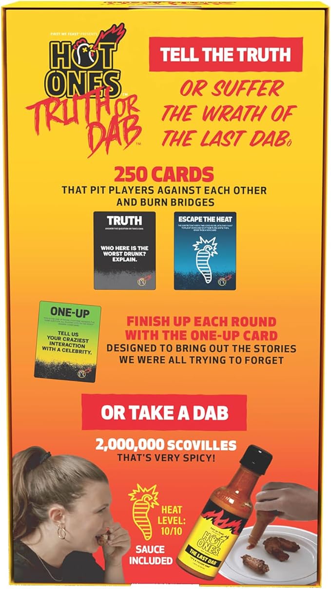 Wilder Games Hot Ones Truth or Dab The Game - Hot Sauce Included (Ages 17+)