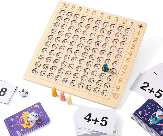 Wooden Abacus for Kids Math with 100 Counting Sticks and Number Toys Cards 1-100 and 2 in 1 Multiplication Addition Math Board Game for Kids - Wooden Montessori Math Toys for Girls Boys
