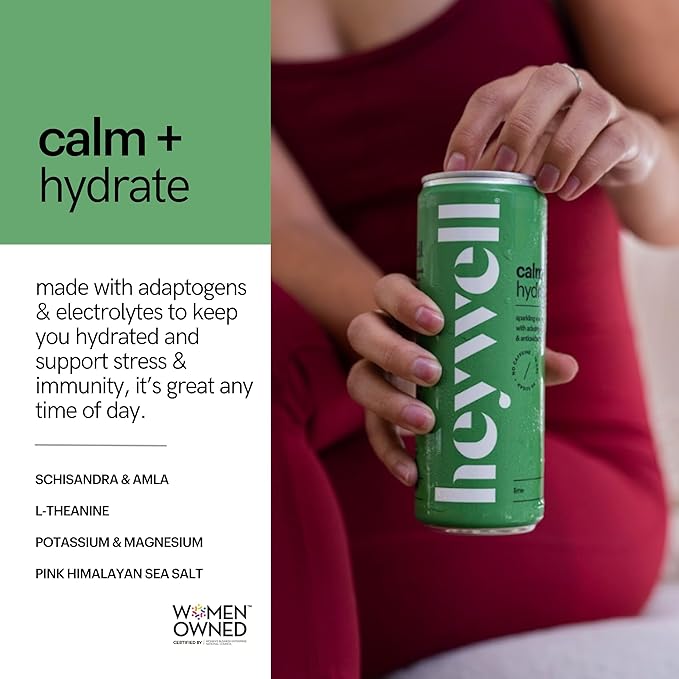Heywell Sparkling Adaptogenic Water Calm and Restore, Lime Flavor 12 Fluid Ounce (Pack of 12) - Non Caffeinated, Organic, Non GMO, Vegan, Gluten Free, Dairy Free