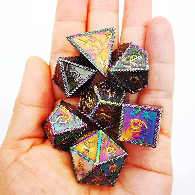 HAOMEJA Color Changing Temperature Metal Dragons DND dice set D&D dice Set Role Playing Dice Apply to Dungeons and Dragons Black Transition Colourful