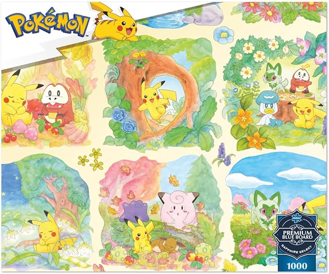 Buffalo Games - Sapphire Select - Pokemon - Scenic Pokemon - 1000 Piece Jigsaw Puzzle – Challenging & Fun – Blue Core Puzzle Board – Giftable Display Box - Full Size Poster Included