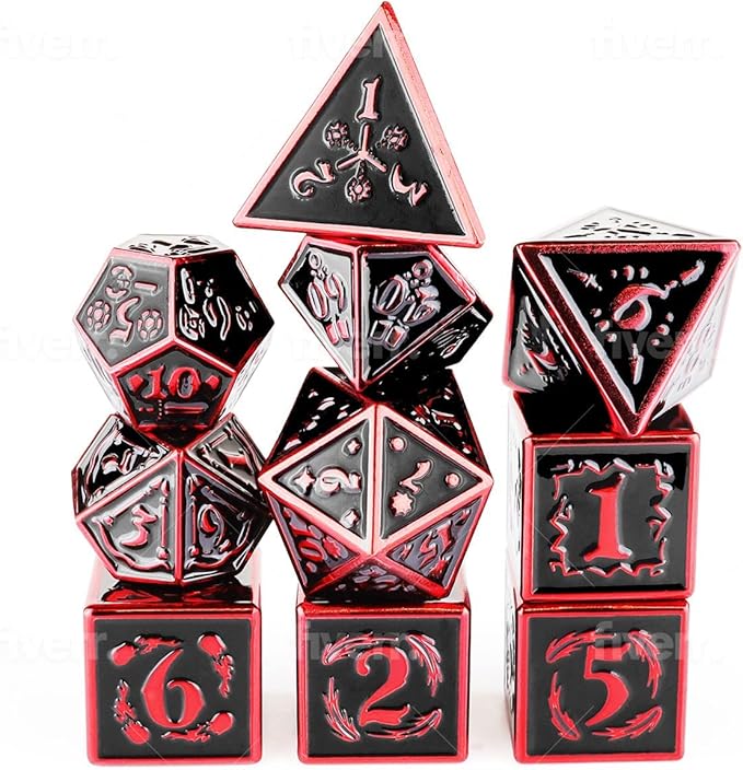 Metal Dice Set Collection for DND and All TRPG Games (Nightwatch, Red 10 Set)
