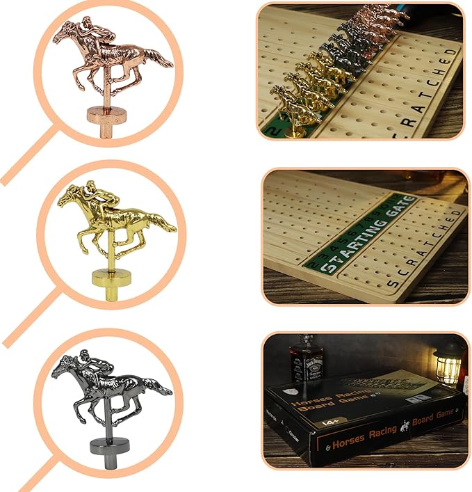 HOROW Metal Horse Racing Board Game Card Board Game Finish Line Luxury Edition Solid Wood Race Game Board 11 Batches of Metal Model Horses 2 Sets of Dice and 2 Boxes of Cards…