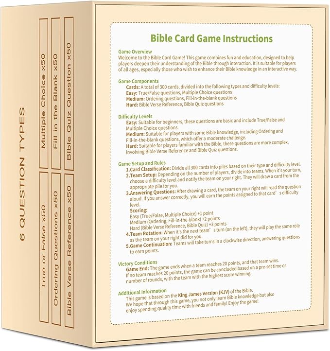 Bible Trivia Game 300 Cards, Perfect for Bible Study, Youth Groups and Church Gatherings, Fun Christian Trivia Game Cards for Adults and Family, A Great Christian Gift