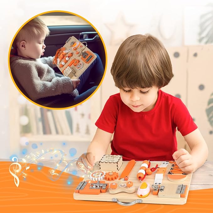 Joyreal Wooden Busy Board for Toddlers - Montessori Sensory Activity Board for Fine Motor Skills, Travel Busy Board Educational Sensory Toys for Children for Toddlers & Kids