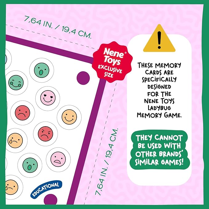 Nene Toys Educational Memory Extension Cards - 24 Extra Themed Patterns – Additional Matching Cards with Numbers, Letters, Animals, Body Parts [Nene Toys Exclusive Size]