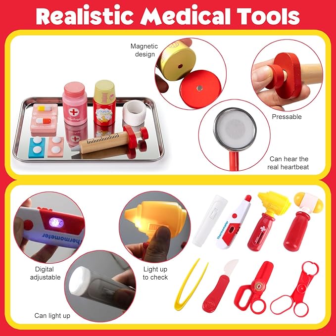 Doctor Kit for Kids, 36 Pcs Pretend Kids Doctor Playset kit for Toddlers 3-5 with Medical Bag & Real Stethoscope ,toddler doctor play set for Boys and Girls Fun Role Playing Game Doctor Play Gift