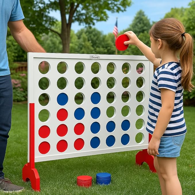 Bolaball Giant Wooden 4-in-a-Row Game – 4FT Jumbo Connect Game for Kids & Adults, Indoor & Outdoor Fun, Durable Design for Family Gatherings, BBQs, Parties & More
