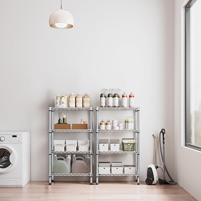 1000 lbs 4 Tier Shelf Metal Storage Shelves Wire Rack Closet Organizers for Garage Kitchen Bathroom Laundry Chrome 11.8" D x 25.6" W x 45.5" H