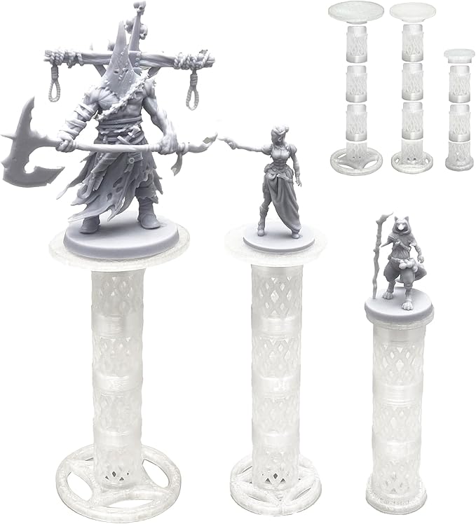 Combat Risers for Flying Miniatures, DND TRPG Terrain Flight Stands, Raised Platforms, 8 Adjustable Tiers with 3 Stands and Bases, Crystal white