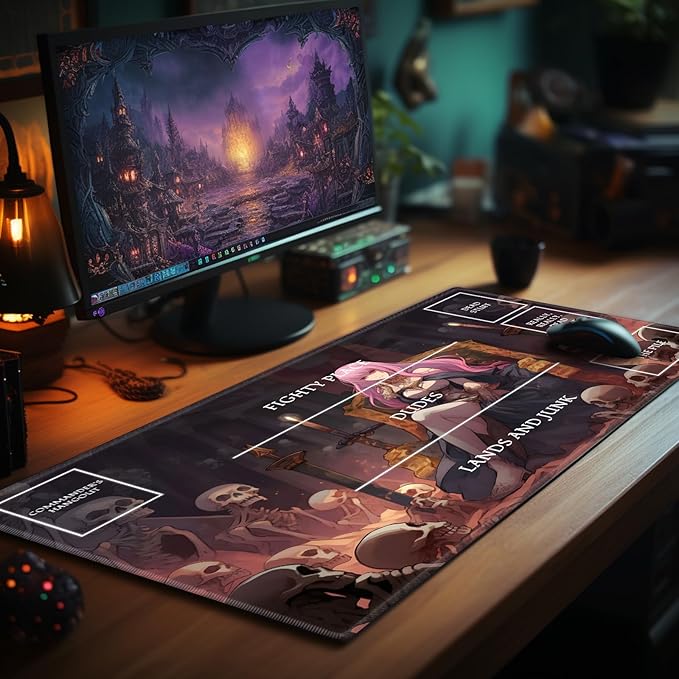 Playmat with Zones for MTG Card Game Playing, 24"x14" Commander Deck Gaming Desk Duel Mat for Beginner, Queen of Death