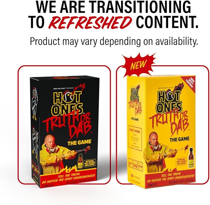 Wilder Games Hot Ones Truth or Dab The Game - Hot Sauce Included (Ages 17+)