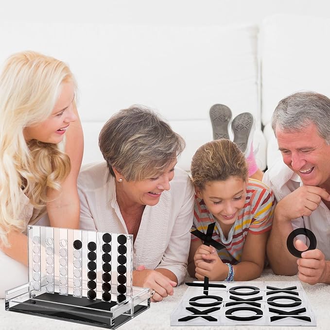 Set of 2 Acrylic Tic Tac Toe and 4 in a Row Classic Board Outdoor Games for Adults and Family Table Strategy Board Games for Living Room Table Guest Room Decor(Black and White)
