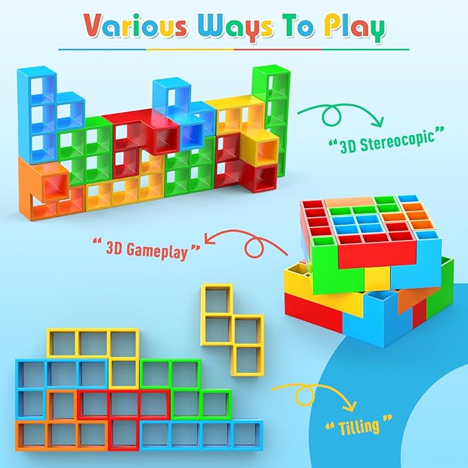 70PCS Stack Game for Adult & Kids, 3D Tetra Board Tower Games for Family Travel Party, 2 Players Balance Stacking Toy, Team Toys Building Block