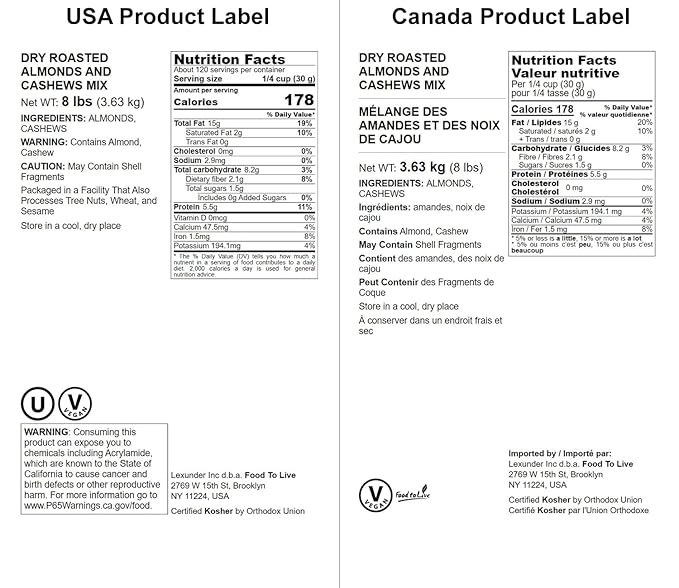 Food to Live - Dry Roasted Almonds and Cashews Mix, 8 Pounds – Unsalted Oven Roasted Nuts, Protein Rich Trail Mix, Healthy Vegan Snack, No Oil Added