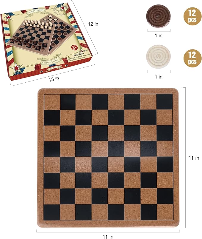 GOTHINK Wooden 2-in-1 Chess and Checker Board Game Set, Classic Game for Kids and Adults, 11 inches Chess Board Set, Perfect for Travel and Family Fun